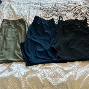 Set of Three Casual Pants in Green, Blue, and Black